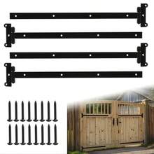 4 bisagras de puerta de granero de 24 pulgadas color negro de alta resistencia 4 mm de grosor bisagras de puerta de granero de hierro con 28 tornillos de montaje bisagras resistentes en forma de T - como en la imagen - Ver 9