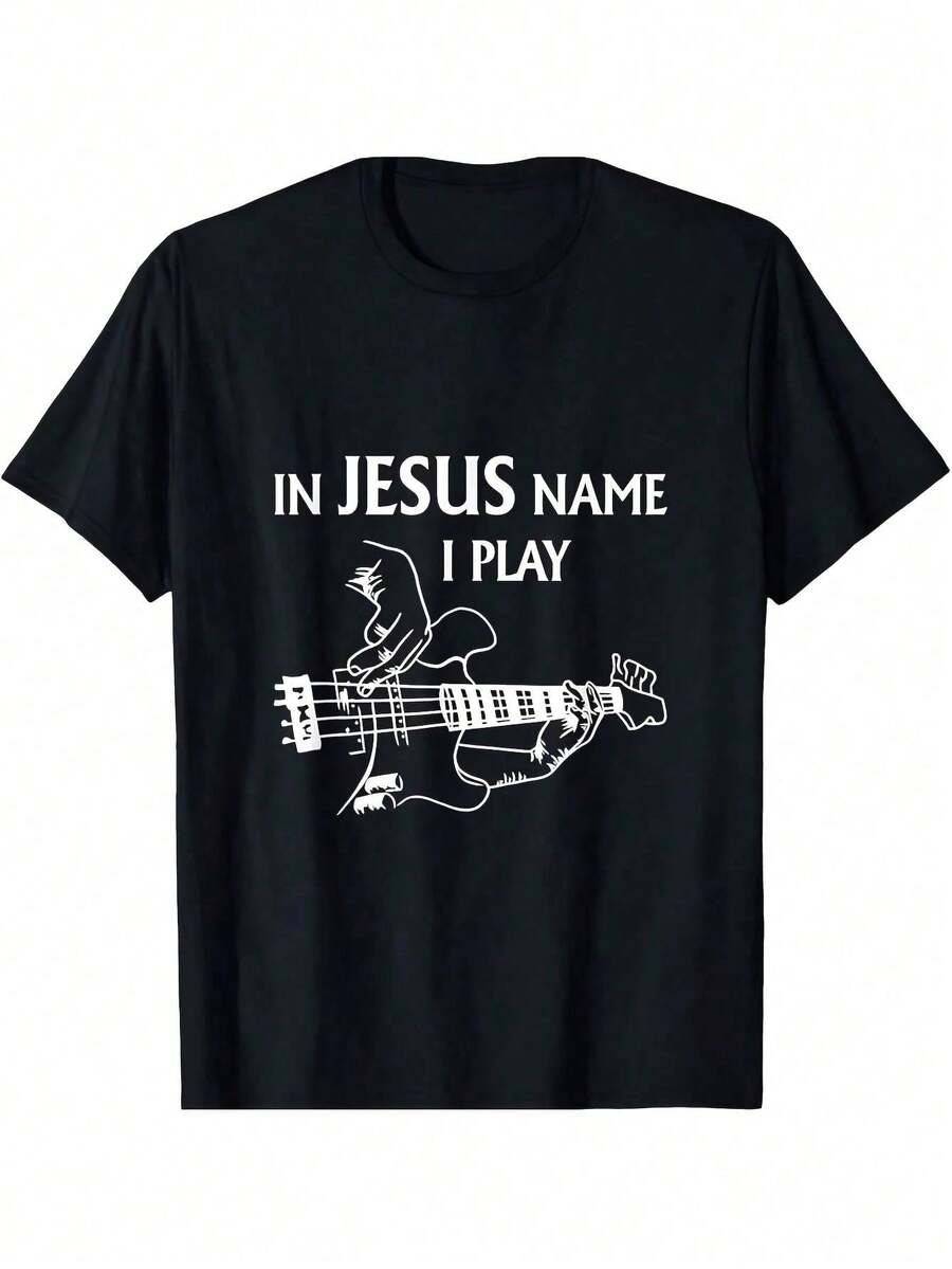 Camiseta de guitarrista con el nombre de Jesús, toca la guitarra B, como regalo. Esta camiseta de algodón de 220g combina comodidad, durabilidad y estilo deportivo, lo que la hace perfecta p - Negro - Ver 1