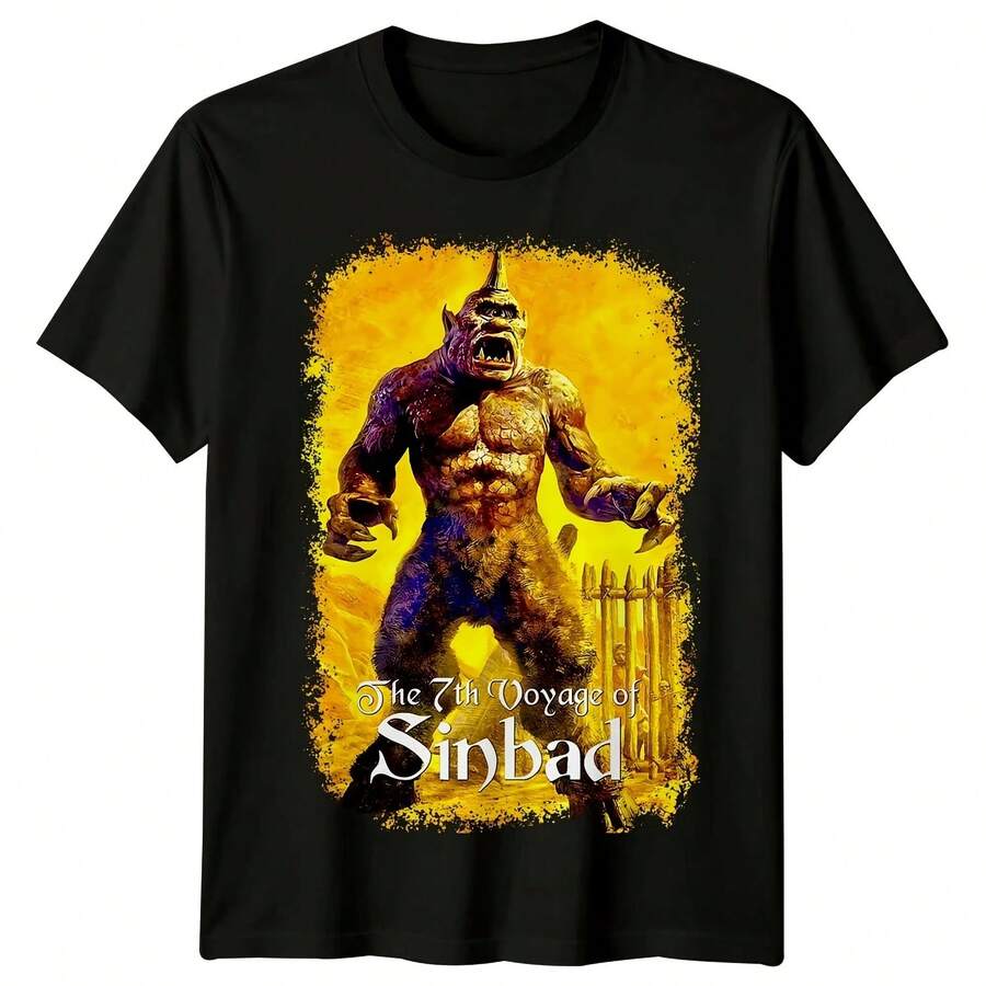 Camiseta The 7th Voyage of Sinbad para hombre, camiseta clásica de los años 50 con gráfico de monstruo ciclope de película de aventuras de fantasía, camiseta de manga corta para fanáticos de - Multicolor - Ver 1