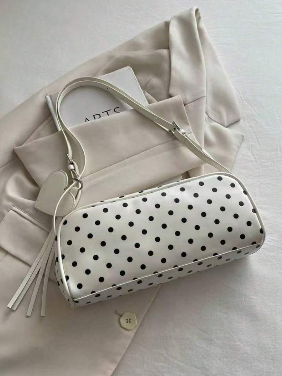 Bolso de hombro para mujer, bolso de axila con lunares de moda, bolso versátil de estilo callejero - Blanco - Ver 1