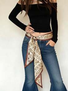 1pc Vintage Paisley Pattern Long Scarf Belt Women's Decorative Waist Accessory, High-End Elegant Style, 2026 Spring New Arrival - Multicolor - View 4