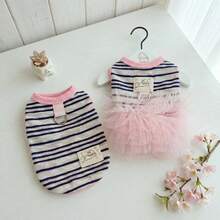 Vestido de Princesa a Rayas para Perros y Gatos, Estilo INS, Transpirable y Protector para Mascotas - 01 - Ver 6