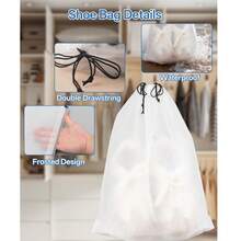 5/10/20pcs Portable Matte Translucent Waterproof Plastic Sneaker Storage Bags, Reusable Drawstring Shoe Bags, Home Organization Storage Bags, Travel Essential For Men And Women - Clear - View 6