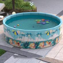 Bể bơi tròn vui nhộn cho gia đình phong cách nhiệt đới - Bơm hơi, có thể gấp gọn, dễ dàng lưu trữ, hoàn hảo cho các bữa tiệc sân vườn và vui chơi trong nhà, thiết kế cây cọ màu xanh, bể bơi giải trí | Bể bơi phong cách mùa hè | Bể bơi PVC, phao bơi - C - Xem 9