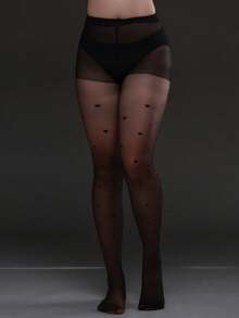 1 Peça Legging Plus Size Feminina 30D Transparente e Elástica com Estampa de Coração, Meia-Calça Sexy e Modeladora, Meia Preta, Versátil para Uso Diário, Dia dos Namorados, Fantasia de Halloween, Passeios, Férias, Encontros, Socialização, Festas e Reuniões - Preto - Visão 3