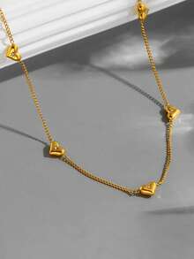 RAYQUEEN 1pc New Stainless Steel Heart-Shaped Rhinestone Pendant Necklace, Versatile Jewelry For Women, Suitable For Daily Wear And Holiday Gifts - Yellow Gold - View 5