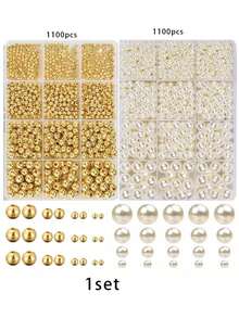 1100pcs/200pcs Perles en vrac Perles rondes lisses dorées, 3/4/6/8mm, Perles d'espacement dorées Perles en vrac Ensemble, Convient pour les bracelets DIY, les colliers, la fabrication artisanale - Multicolore - Voir 14