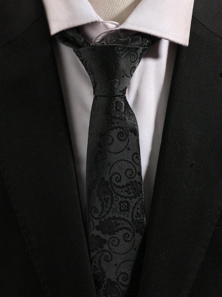 1 pieza Corbata de hombre con estampado oscuro de cachemira en color negro, estilo versátil para negocios formales y bodas - Negro - Ver 1