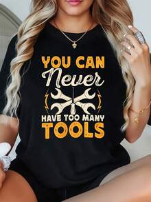 1 Camiseta Divertida para Mujer Talla Grande, Estampado Gráfico, Manga Corta, 220g, Novedosa, 100% Poliéster, Cuello Redondo, Estilo Casual - Negro - Ver 1