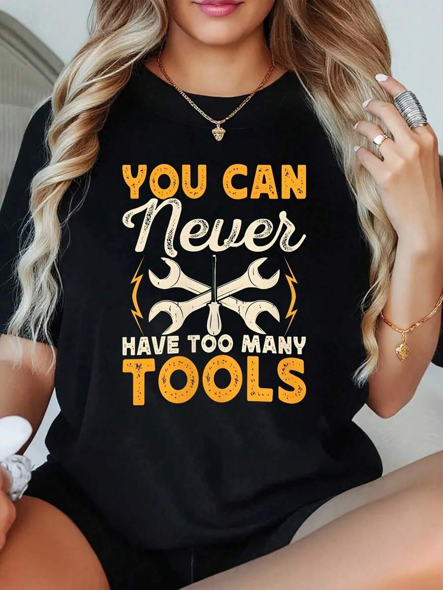 1 Camiseta Divertida para Mujer Talla Grande, Estampado Gráfico, Manga Corta, 220g, Novedosa, 100% Poliéster, Cuello Redondo, Estilo Casual - Negro - Ver 1
