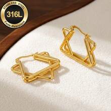 High-Quality Golden Anti-Fade Stainless Steel Dangling Earrings,Hypoallergenic 316L Ear Post , Fashionable Designer Unique Shapes Jewelry Earrings - A - View 5