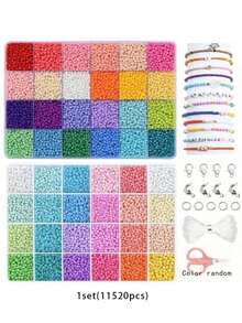 11520/5760pcs Set/500pcs Random Loose Beads 3mm Seed Beads Bracelet Making Kit, For DIY Friendship Bracelets, Necklaces, Earrings, Rings, Cross Stitch, Crafts, Gift Making - Multicolor - View 12