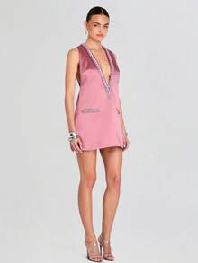 Sleeveless Multicolor Dress With Rhinestones, Perfect For Vacations And Casual Wear - A Bestseller - Red - View 3