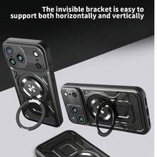 Order & Follow Store To Get Free Lanyard, 360° Rotating Stress Relief Phone Case With Mecha Style Magnetic Car Mount Stand, Anti-Drop Phone Case + Hand Strap Phone Case / Compatible With Apple 17 Pro Max/16 Pro Max/15 Pro Max/14 Pro Max/13 Pro Max/12 Pro Max/11 Pro Max / Compatible With Samsung S26/S25/S24/S23/S22/S21/U / Compatible With Xiaomi/Honor/ - Black - View 3