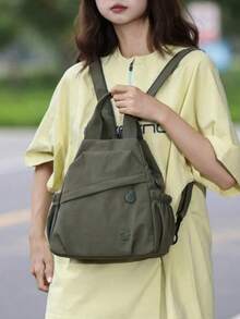 Anti-Theft Casual Multi-Compartment Nylon Backpack For Women; Multi-Functional Commuter Day Bag - Multicolor - View 7