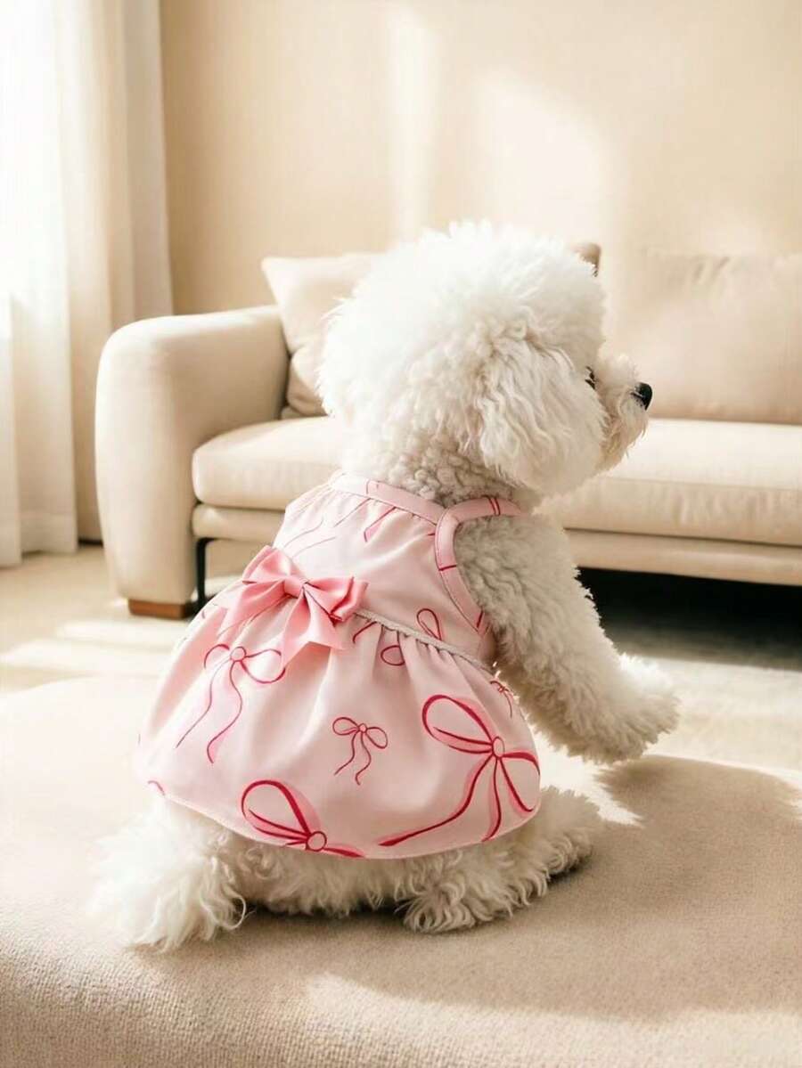 Teddy Bichon Exclusive Pink Bow Princess Dress, Breathable Lightweight Style For Spring And Summer, Cute Must-Have For Outings! - Pink - View 1