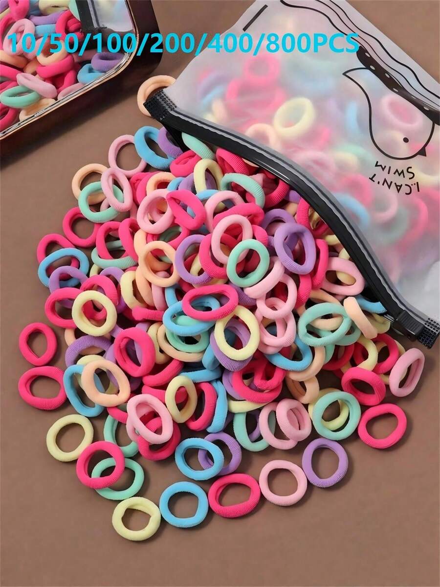 10/50/100/200/400/800pcs/Set Small Women's Rubber Band Hair Ties, Spring Color Thumb Rings, Black Colorful Coffee High Elasticity Hair Ropes