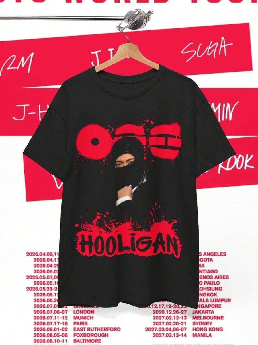 Camiseta Casual y Elegante Estilo Camisa para Mujer (Pieza Única) Camiseta Unisex Gruesa Bangtan Arirang Hooligan Grafitti, Mercancía y Regalo de la Gira Mundial de Conciertos de Bangtan  20 - Negro - Ver 1