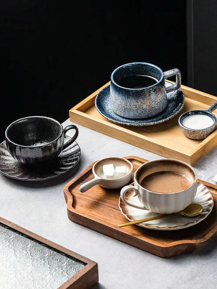 1pc Ceramic Coffee Cup Set, Elegant Vintage Cup, Light Luxury High-End, Cafe Afternoon Tea Ceramic Cup And Saucer - Multicolor - View 1