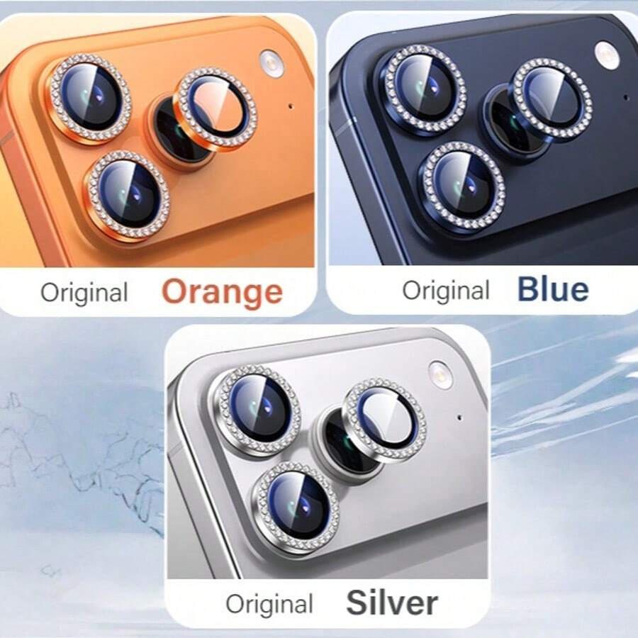 閃亮水鑽鏡頭保護膜，相容於 Apple 17/17 Air/17 Pro/17 Pro Max，鑲鑽水晶鏡頭膜附對位工具，鏡頭保護膜，鏡頭保護貼，鏡頭保護墊，快速簡易安裝，9H 硬度 + 金屬環，防刮防摔，時尚美觀精緻，智慧型手機配件，螢幕保護膜替代方案，時尚手機配件，現代手機保護殼，防刮膜，精密切割保護膜，金屬框保護膜，智慧型手機使用者，電子產品保護