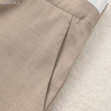 Yunuo Menswear  Petite Pantalones rectos casuales de talla grande para mujer con bolsillos contrastantes - Naranja - Ver 8
