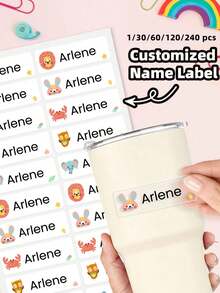 1/30/60/120/240pcs Customizable Name Stickers, Waterproof Fashion Stationery Labels, Cute Cartoon Animal Pattern Stickers, Personalized Transparent Name Labels, Customizable Waterproof Oil-Resistant Transparent Stickers, Paper Name & Number Classification Labels, Suitable For Home Storage, Tools, Files, Luggage And Other Item Identification, Can Be Given As Gifts To Friends, Classmates Etc. During Back To School Season - Multicolor 2 - View 1