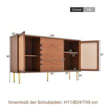 6-Drawer Chest Of Drawers, Rattan Sideboard/Chest Of Drawers For Bedrooms And Living Rooms, Walnut - H90/W120/D40 Cm - 核桃 - 查看 2