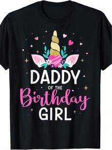1 pieza, 100% Hecho en EE. UU., Camiseta de fiesta de unicornio a juego para la familia "Papá de la celebrante del cumpleaños", 180g, 100% Algodón. - Negro - Ver 1