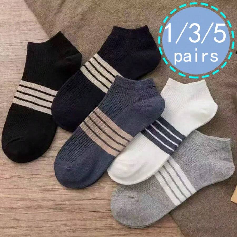 1/3/5 pares de calcetines sin costuras que absorben la humedad para hombres, diseño elástico acanalado de color aleatorio, transpirable, calcetines de negocios versátiles, regalo del Día del Padre - Multicolor - Ver 1