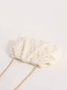 1pc Colorful PVC Sequin Floral Pattern Linen Base Mesh Embroidery Pleated Cloud Shape Fashion Shiny Evening Style Women's Clutch Bag For Casual Vacation Party (Floral Sequin Pattern Randomly Sent) - Beige - View 7