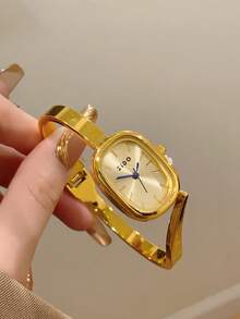 1 pieza Reloj de cuarzo con nudo de bambú cuadrado dorado/plateado, perfecto para uso diario, también un regalo perfecto para cumpleaños y Navidad - Dorado - Ver 2