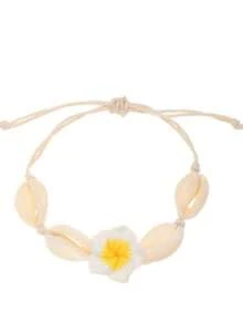 1pc New Bohemian Style Beach Anklet, Hand-Woven Polymer Clay Flower & Shell Anklet Jewelry - Yellow - View 4