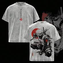 Camiseta de con efecto vintage lavado, camiseta oversize de estilo urbano de anime, camiseta con gráfico de Sharingan, top unisex de algodón grueso, regalo para f - Gris - Ver 1