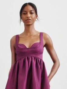 Women's Dress With Gradient Print, Deep V-Neck, Open Back, And Fitted Waist - Hot Pink - View 2