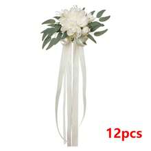 1/6/12件組婚禮走道椅背裝飾花，玫瑰婚禮椅背花，附葉子與緞帶，適用於婚禮儀式裝飾，長椅椅背花 - 彩色 - 查看 11