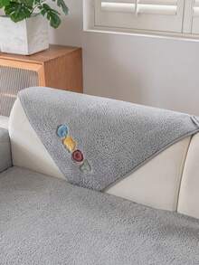 1Pc Embroidered Sherpa Sofa Cover, Soft Plush Couch Protector, Non-Slip & Washable Furniture Slipcover For Living Roomfor 1/2/3/4-Seater Sofa - Grey - View 7