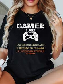 1 Camiseta de Algodón para Gamers de 8 a 16 Años (1) Camiseta de Talla Grande para Mujer, Camiseta Gráfica de Manga Corta de 220g, Camiseta Novedosa 100% Poliéster, Top Casual con Cuello Red - Negro - Ver 1