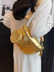 Fashionable Versatile Solid Color Women's New Minimalist Chest Bag Commuter Shoulder Crossbody Handbag - Gold - View 3