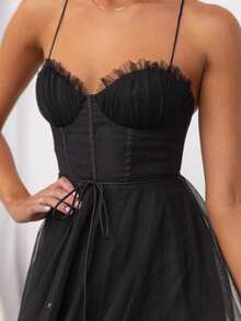 Women's Elegant European-Style Sheer Mesh Dress With Straps, Perfect For Dinner Parties, A New Fashion , And A Stylish, Feminine Casual Dress. - 黑色 - 查看 7