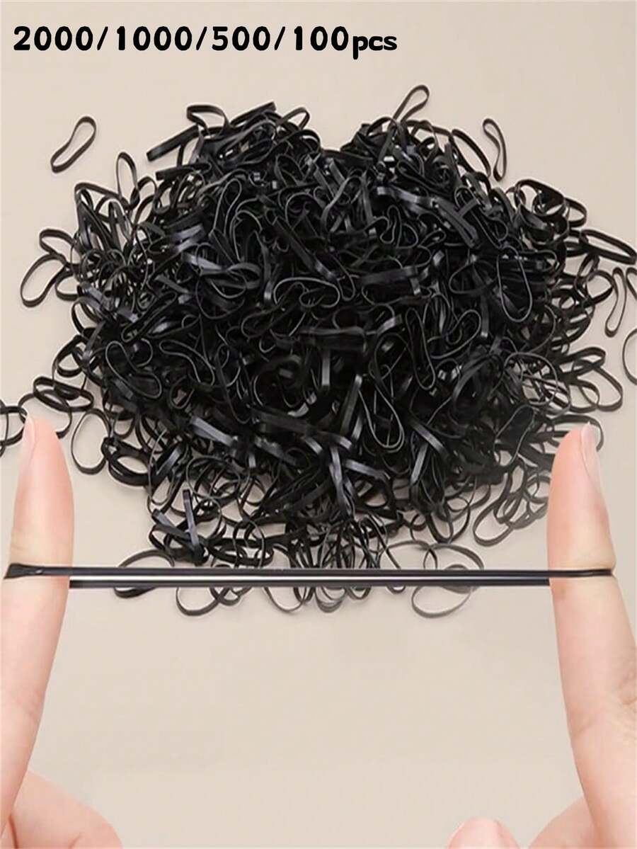 2000/1000/500/100入 透明小彈力髮圈,小號一次性橡皮筋,可愛髮圈,日常使用,馬尾髮飾 - 黑色 - 查看 1