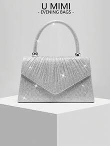 New Pleated Shiny Evening Clutch Bag, Bridal Wedding Party Handbag, Versatile Tote Shoulder Bag, Suitable For Weddings, Conferences, Banquets, Parties, Dances. Best Gift For Women - Silver - View 8