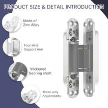 Paquete de 4 bisagras ocultas de 7 pulgadas para puertas bisagras invisibles aleación de zinc oculta columpio de 180 grados bisagra de puerta silenciosa ajustable de 3 vías 7 x 2.8 x 1 pulgadas - como en la imagen - Ver 4