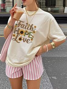 Summer New Arrival Simple Fashion Printed Casual Round Neck Short Sleeve T-Shirt, Versatile Stylish Blouse For Women - Apricot - View 2