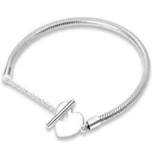 New S925 Sterling Silver Gold-Colored Heart-Shaped Snake Chain Bracelet, Suitable For Original DIY Bracelet, Women's Birthday Fashion Exquisite Jewelry Gift - Silver - View 14