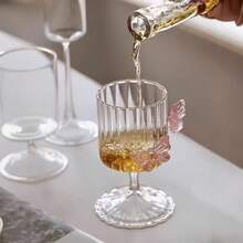 1pc 250ml Butterfly Handle Stemmed Glass, Thick Wall High Borosilicate Heat-Resistant Vertical Striped Round Rim Glass Cup, Suitable For Champagne, Sparkling Water And Juice, Multi-Functional Drinkware, Essential Glassware For Home Bar Party - View 9