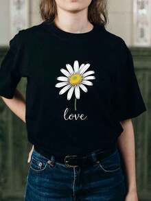 Women's Casual Short-Sleeved T-Shirt With Vintage Print, Made Of Soft Pure Cotton Fabric, Ideal For Everyday Outfits. - 黑色 - 查看 1