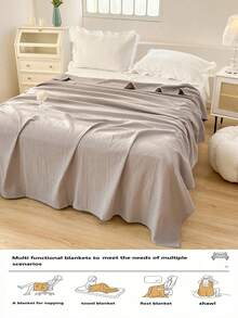1 pieza Manta de gasa de punto de gofre suave y cómoda - Diseño a cuadros ultra delgado y transpirable | Adecuada para todas las estaciones | Lavable a máquina | Ideal para el verano y los sudores nocturnos | Manta de textura suave moderna | Decoración del hogar contemporánea | Tela de fácil cuidado minimalista | Adecuada para cama, sofá, almohada - Perfecta para relajarse y acurrucarse - Gofre gris - Ver 3