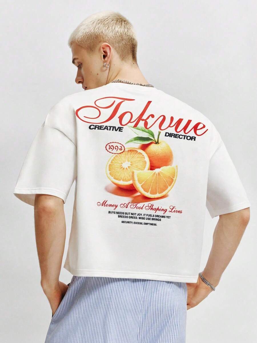 Men's Casual Newspaper Print T-Shirt, Summer - White - View 1