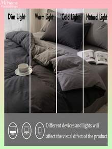 Juego de funda nórdica de 2/3 piezas en gris oscuro y gris claro, ropa de cama, 1 funda nórdica y 1 o 2 fundas de almohada, textil para el hogar cómodo y suave, ropa de cama para dormitorio para niños y niñas, estilo INS fresco, lavable a máquina, sin relleno - Gris Oscuro - Ver 5