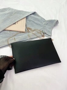 Casual Women's Clutch Bag, New Textured Niche Design, Fashion Minimalist Envelope Bag With Chain Strap, Shoulder & Crossbody Bag - Black - View 8